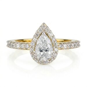 The Celeste Pear Halo Ring