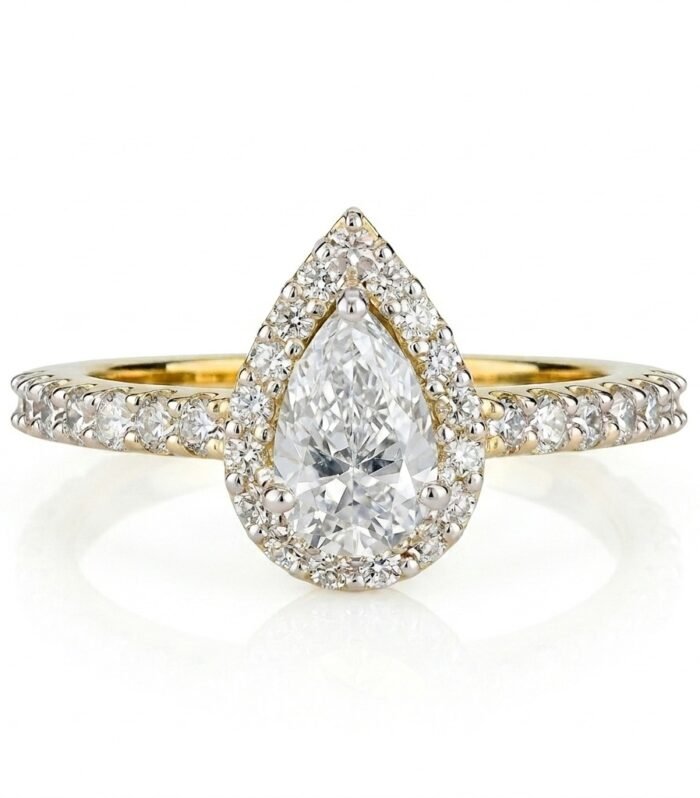 The Celeste Pear Halo Ring