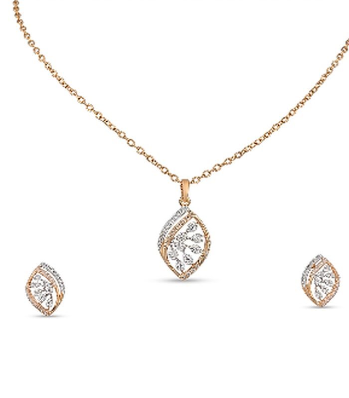 Golden Leaf Diamond Pendant Set