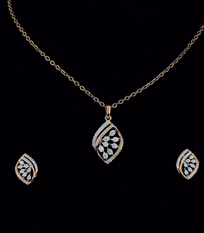 Golden Leaf Diamond Pendant Set